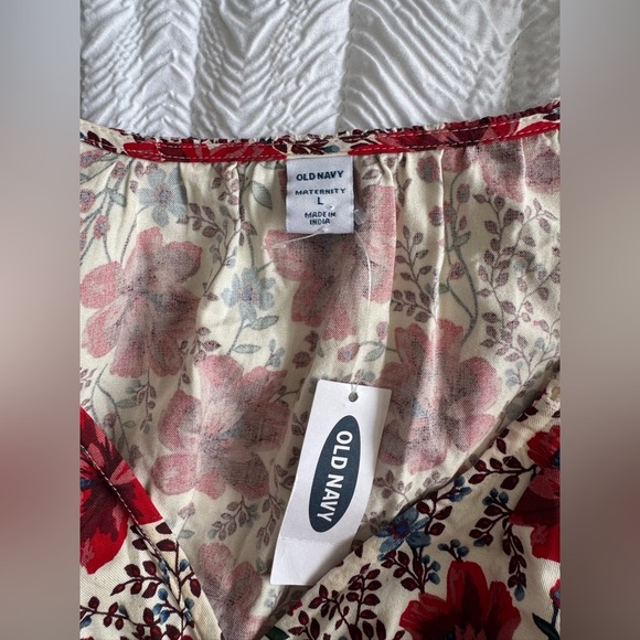 Waist-Difined Bell-Sleeve Faux-Wrap Dress for Women, red floral, Size L - Picture 9 of 11